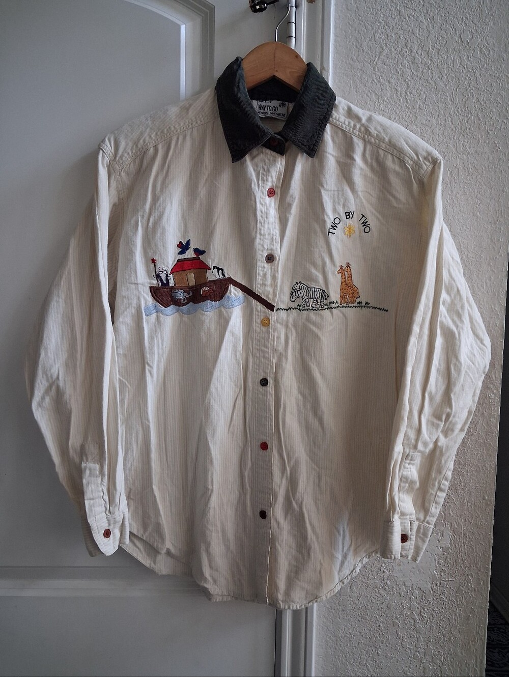 Women's Embroidered Button Down Noah's Ark Theme Shirt